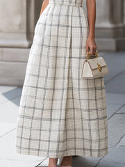 Ruffled Halter Neck Plaid A-Line Maxi Dress