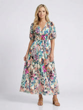 Eulalie | V Neck Short Sleeve Gathered Waist Midi Dress