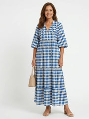 Elodie | Diamond Print Tiered Midi Dress