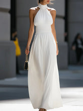 High-Neck Halter Cutout Waist Flowing Maxi Dress
