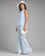 Sylmara | Halter Neck Flowing Top And Pleated Wide Leg Pants Set