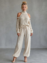 Questa | Open Shoulder Knit Top And Wide Leg Pants Set