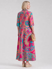Klera | Printed Button Front Collared Midi Dress