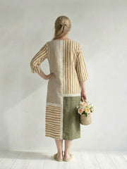 Soren | Light Mixed Stripe Midi Dress
