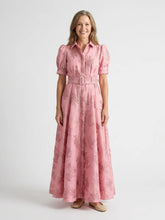 Xanthea | Short Sleeve Belted Floral Textured Maxi Shirt Dress