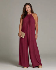 Sylvara | Pleated Halter Neck Wide Leg Relaxed Jumpsuit
