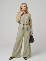 Maddelina | Long Sleeve Tie Front Top And Wide Leg Pants Set