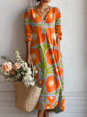 Amoura – Bohemian Flow V-Neck Midi Dress