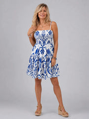 Cogent | Spaghetti Strap Smocked Bodice Knee Length Dress