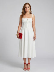 Zenobia | Spaghetti Strap Ruched Bodice Midi Dress