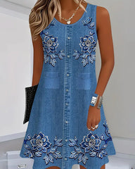 Ariel – Sleeveless Floral Button Dress