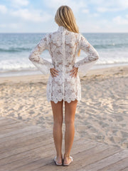 Izmane | Floral Lace High Neck Long Sleeve Mini Dress