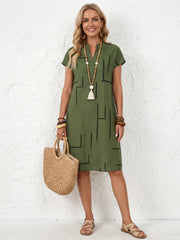 Adriana | Short Sleeve Abstract Print Knee Length Dress