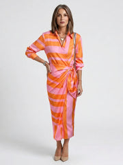 Nadine | Long Sleeve Printed Midi Wrap Dress