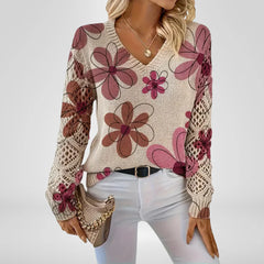 Ava – Blooming V-Neck Knit Sweater