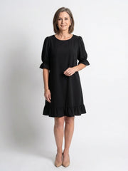 Helen | Short Sleeve Ruffle Hem Knee Length Dress