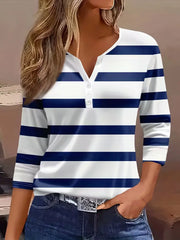 Melanie – Striped Button Henley Top