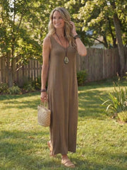 Soleira | Sleeveless V Neck Side Slit Midi Dress