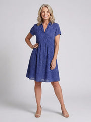 Caroline | Short Sleeve Collared Polka Dot Midi Dress