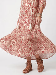 Noelle | Ornate Print Tassel Tie Midi Dress