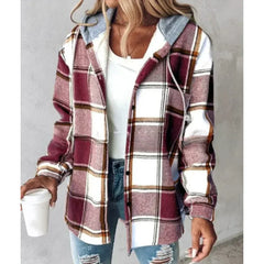 Klea – Laid-Back Plaid Hooded Shirt Jacket