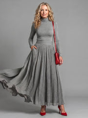 Lana | Long Sleeve Turtleneck Defined Waist Midi Dress