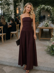 Zelene | Strapless Ruched Bodice Midi Dress