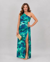 Isope | Tropical One Shoulder Side Slit Midi Dress