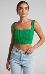 Pellar Top - Square Neck Corset Top in Green