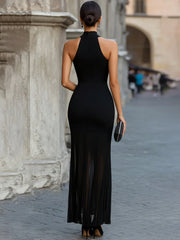 Halter Neck Pleated Hem Maxi Dress