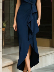 Halter Neck Draped Panel Maxi Dress With Asymmetric Hem