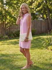 Marielle | Sleeveless Striped Button Front Shirt Dress