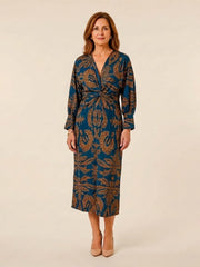 Corinna | Long Sleeve V Neck Twist Front Midi Dress