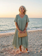 Marianne | Short Sleeve V Neck Midi Dress