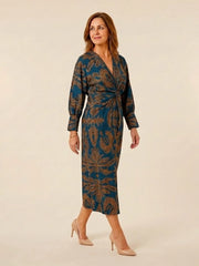 Corinna | Long Sleeve V Neck Twist Front Midi Dress