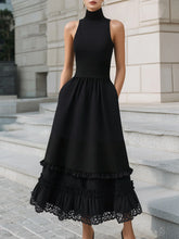 High-Neck Sleeveless Tiered Ruffle Maxi Dress