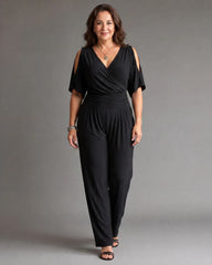 Nyxara | Cold Shoulder Wrap Waist Relaxed Jumpsuit