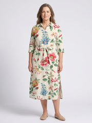 Maribel | Button Front Half Sleeve Floral Midi Dress