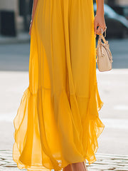 Layered Ruffle Spaghetti Strap Flowing Maxi Dress