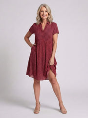 Caroline | Short Sleeve Collared Polka Dot Midi Dress