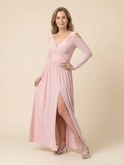 Althea | Long Sleeve V Neck Maxi Dress With Slit