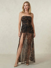Zahara | Strapless Ruched Sheer Overlay Maxi Dress