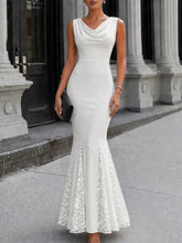 Cowl Neck Lace Panel Mermaid Hem Maxi Dress