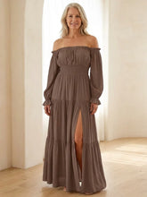 Aveline | Off Shoulder Long Sleeve Smocked Maxi Dress