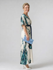 Moglos | Abstract Belted Flutter Sleeve Maxi Dress