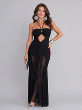 Zephyra | Halter Neck Crochet Fringe Detail Maxi Dress
