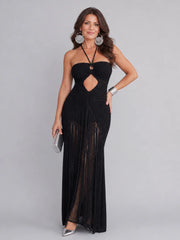 Zephyra | Halter Neck Crochet Fringe Detail Maxi Dress