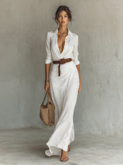 Danielle – Elegant Belted Maxi Shirt Dress