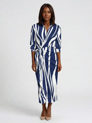 Nadine | Long Sleeve Printed Midi Wrap Dress