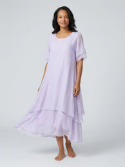 Clara | Short Sleeve Layered Midi Dress